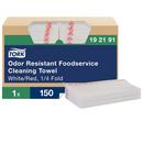 Odor Resistant Foodservice Cleaning Towel Self-Dispensing 1/4 Fold, 1-Ply 150-Sheets, White/Red Stripe
