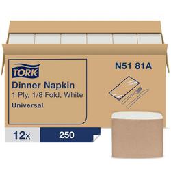 White Dinner Napkin, 1/8 Fold, 1-Ply, 250-Count  (Case of 12)
