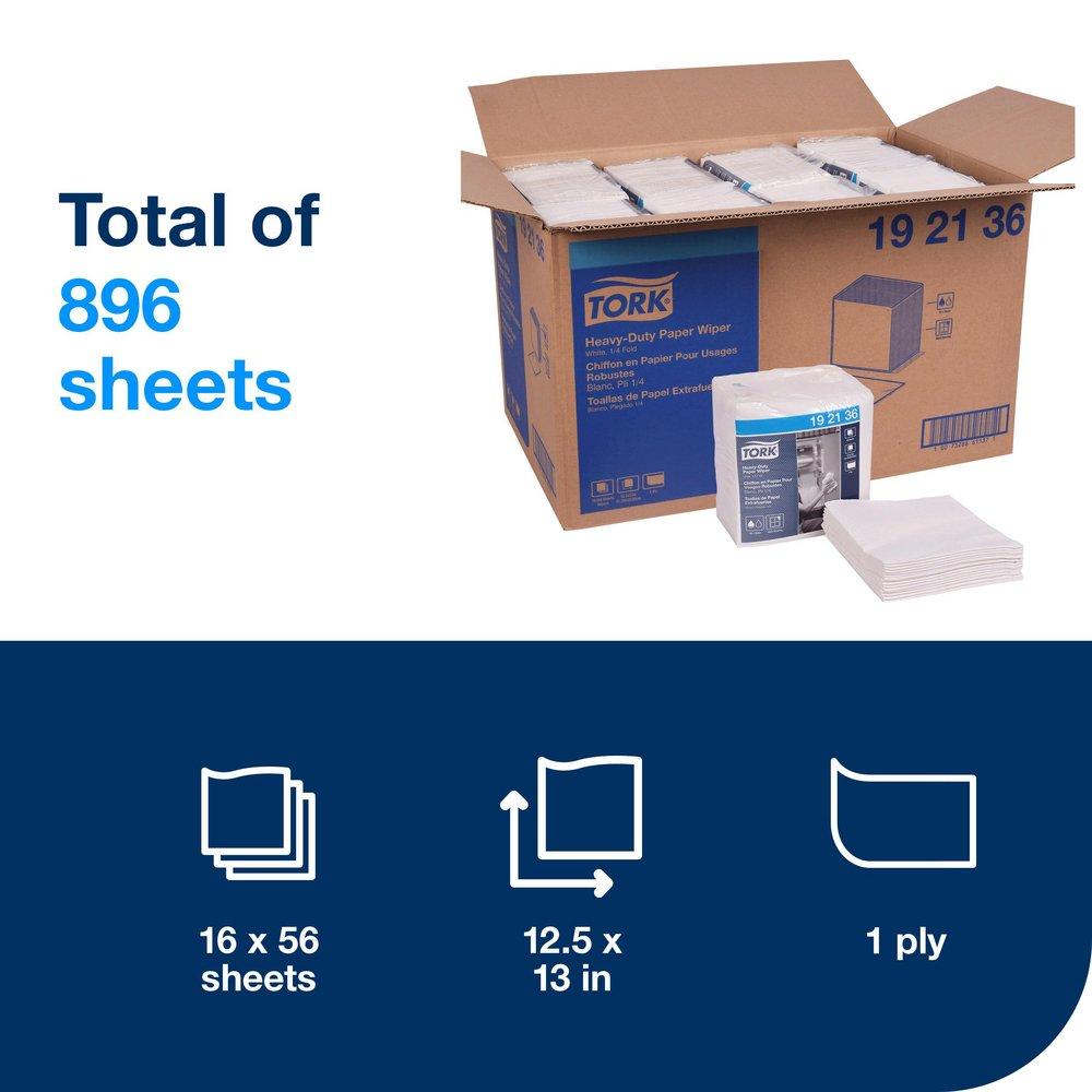 Tork White Heavy-Duty Paper Wiper 1/4 Fold, 1-Ply 56-Sheets, White 