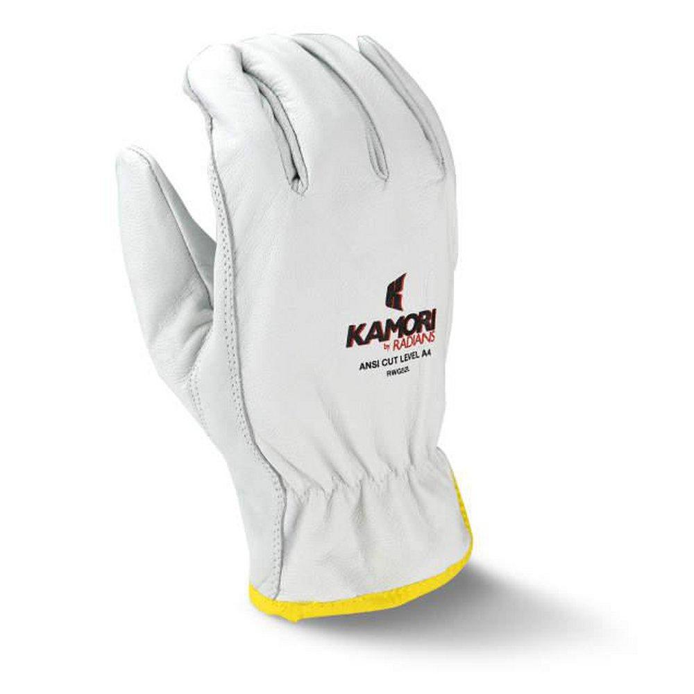 Radians White Uncoated Aramid and Glass Fiber Lining and Grain Goat Leather Skin Reusable Cut Resistant Work Gloves in White 