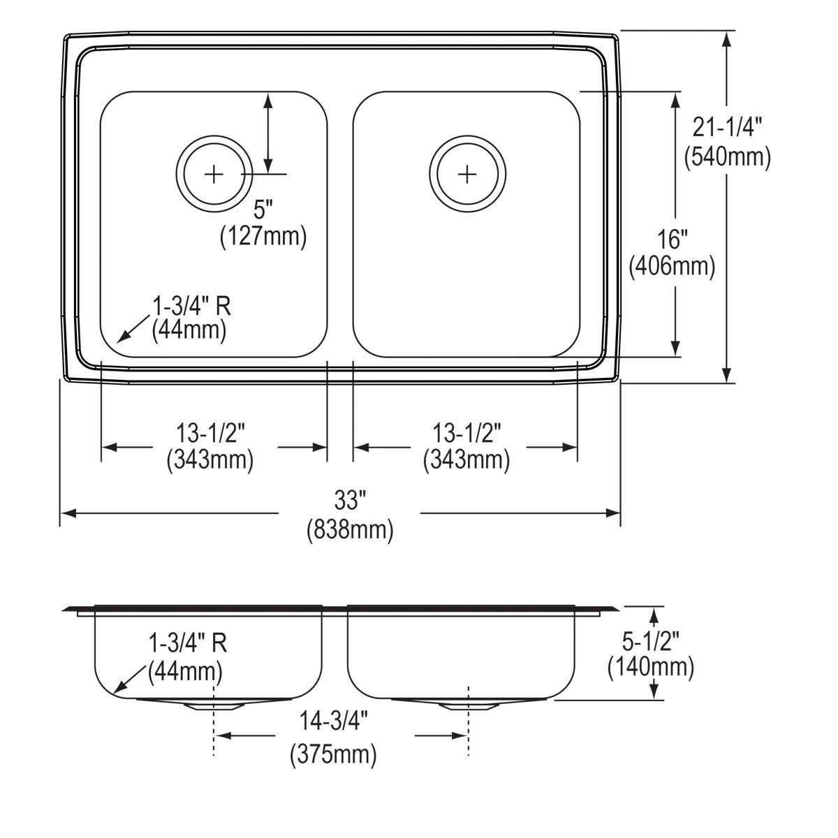 Elkay Lustrous Satin 33 x 21-1/4 in. Stainless Steel Double Bowl Drop-in Kitchen Sink in Lustrous Satin 