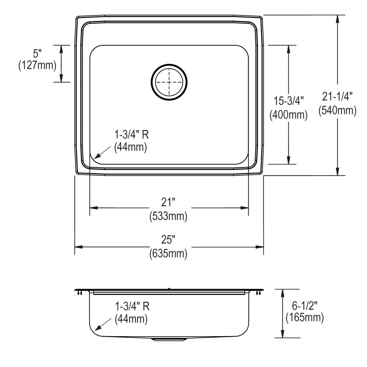 Elkay Lustrous Satin 25 x 21-1/4 in. Stainless Steel Single Bowl Drop-in Kitchen Sink in Lustrous Satin 