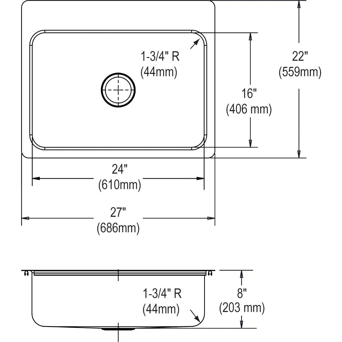 Elkay Lustrous Satin 25 x 21-1/4 in. Stainless Steel Single Bowl Drop-in Kitchen Sink in Lustrous Satin 