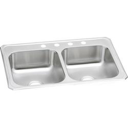 33 in. Drop-in Stainless Steel Double Bowl Kitchen Sink in Brushed Satin