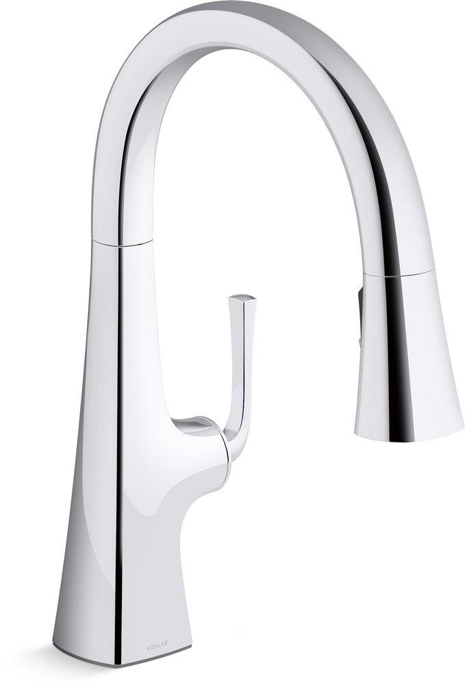 KOHLER Polished Chrome Single Handle Pull Down Kitchen Faucet 