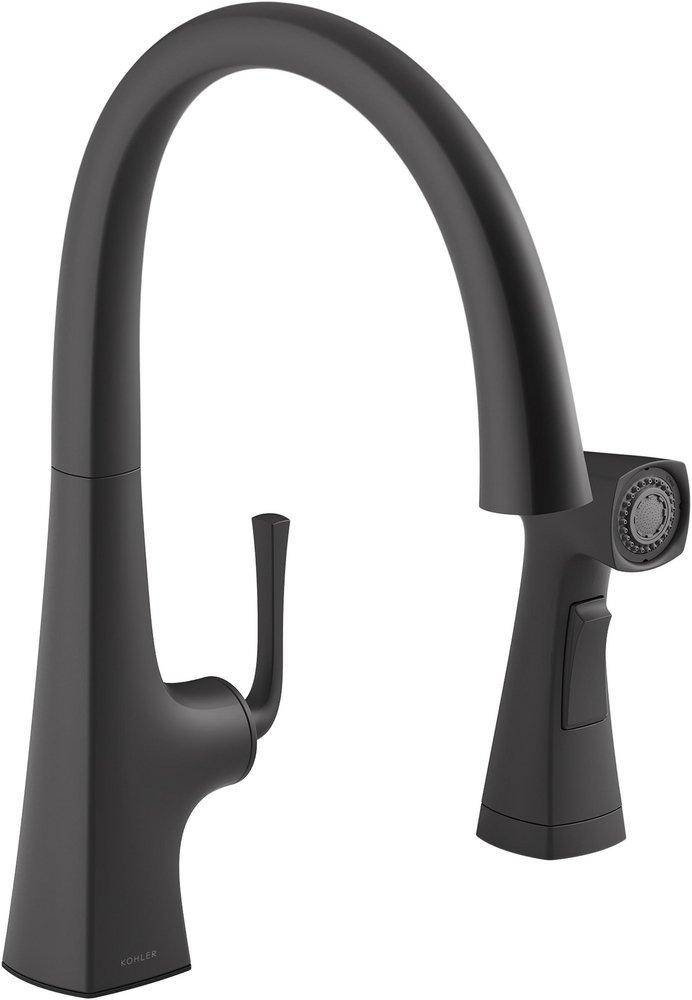 KOHLER Matte Black Single Handle Pull Down Kitchen Faucet 