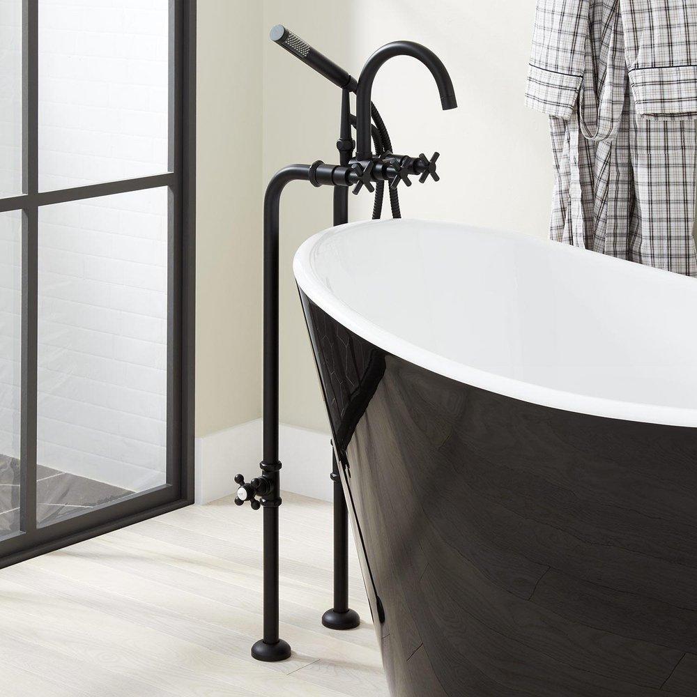 Signature Hardware Matte Black Three Handle Lever Floor Mount Filler 