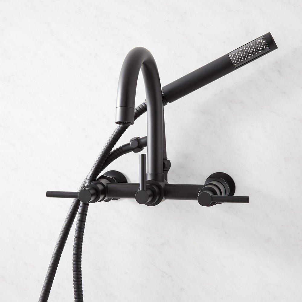 Signature Hardware Matte Black Three Handle Wall Mount Filler 