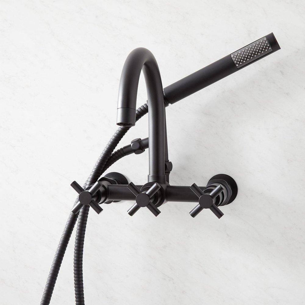 Signature Hardware Matte Black Three Handle Wall Mount Filler 