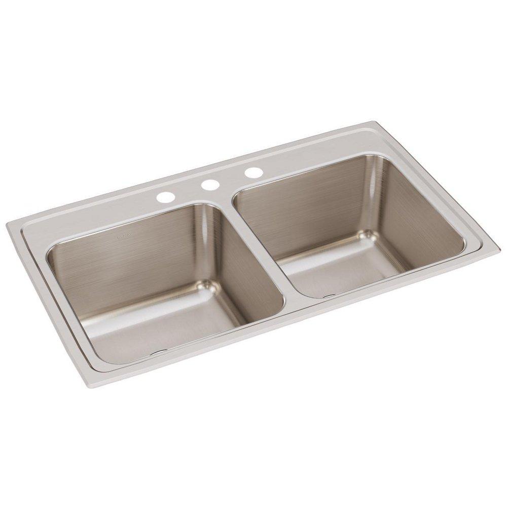 Elkay Lustrous Satin 33 x 19-1/2 in. Stainless Steel Double Bowl Drop-in Kitchen Sink in Lustrous Satin 