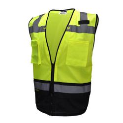 Size L Polyester Mesh Reusable Heavy Duty Surveyor Safety Vest in Hi-Viz Green