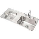 Elkay Lustrous Highlighted Satin 2-Basin Topmount Sink with High Arc Kitchen Faucet, Bubbler, Drain and Strainer 