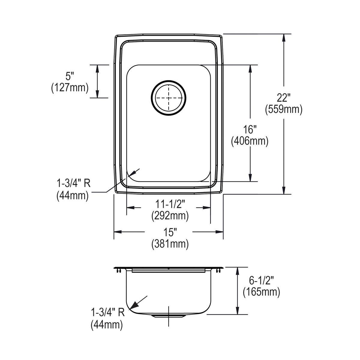 Elkay Lustrous Satin 15 x 22 in. Stainless Steel Single Bowl Drop-in Kitchen Sink in Lustrous Satin 