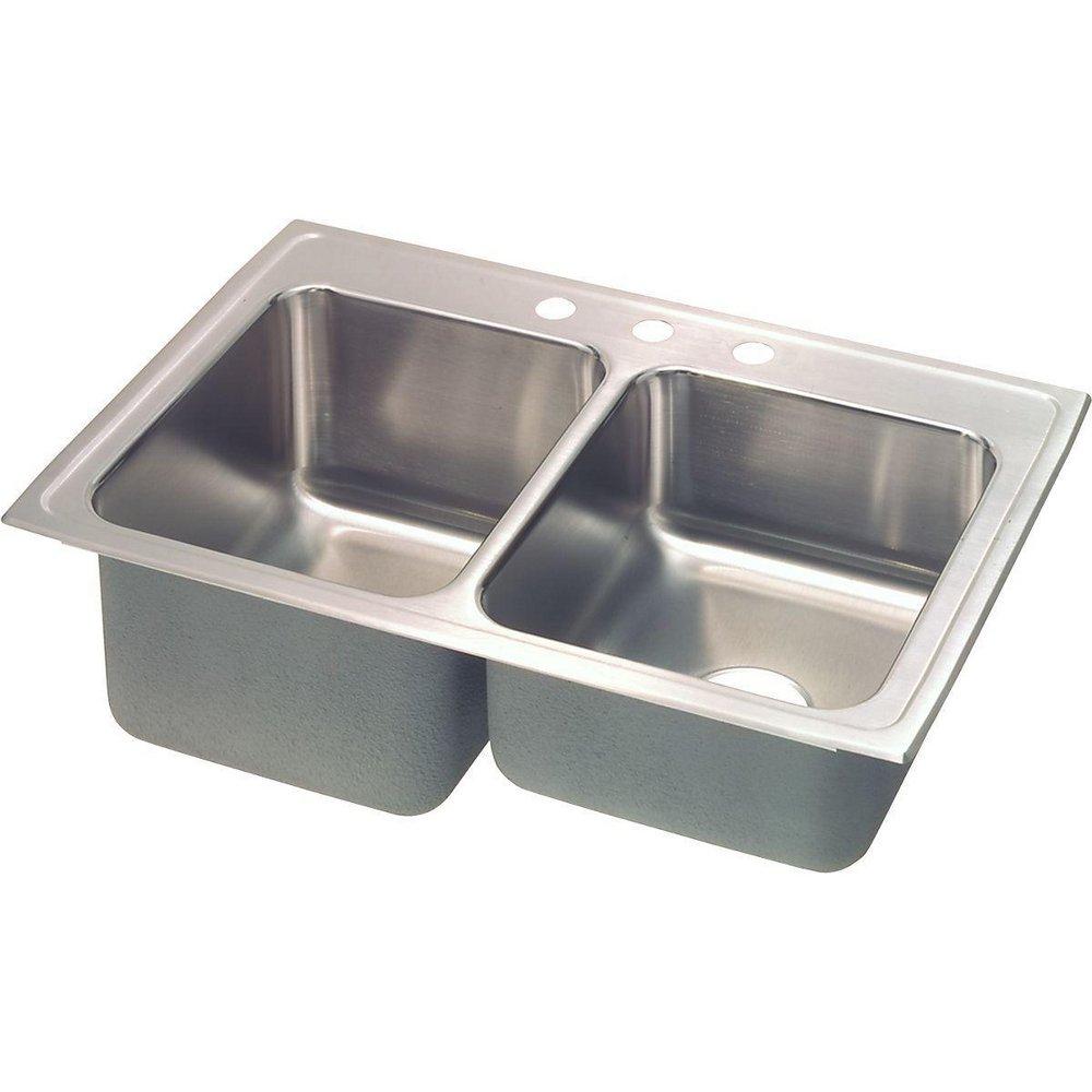 Elkay Lustrous Highlighted Satin 33 x 22 in. 3 Hole Stainless Steel Double Bowl Drop-in Kitchen Sink 