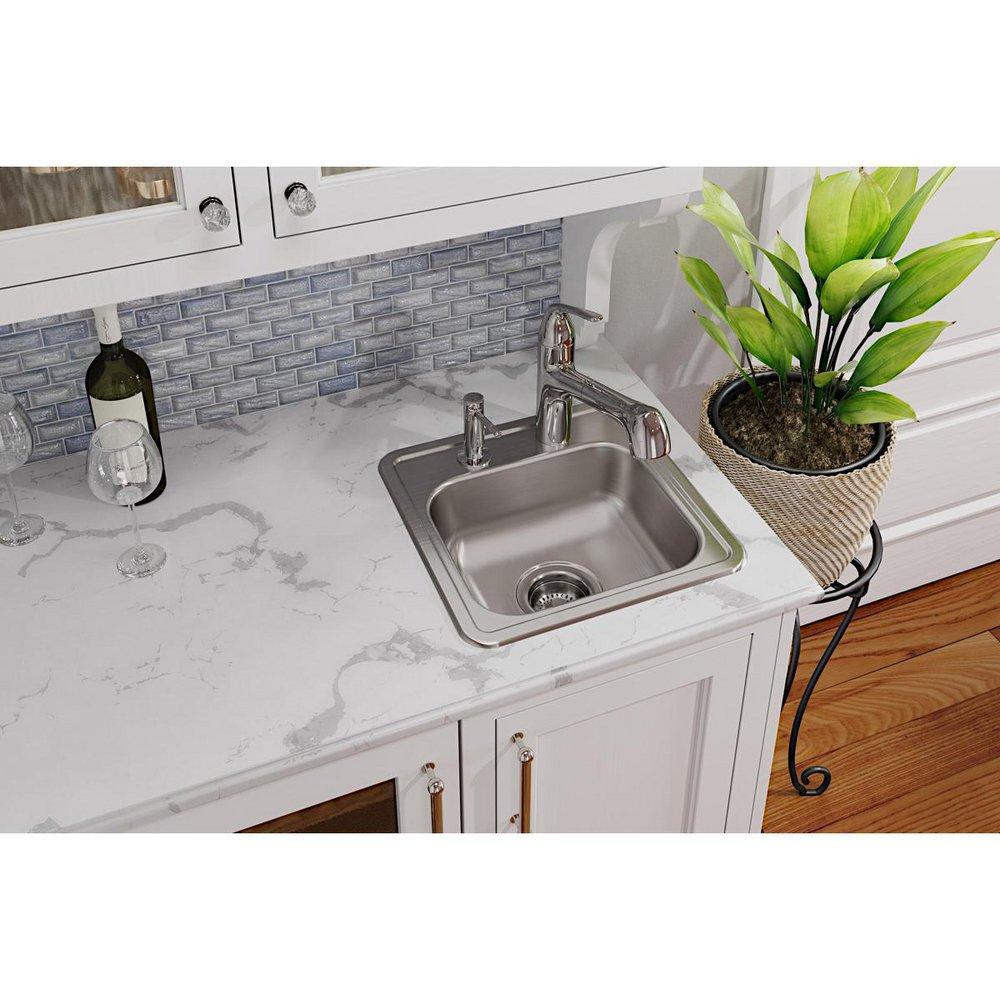 Dayton Satin 15 x 15 in. 1 Hole Drop-in Stainless Steel Bar Sink 