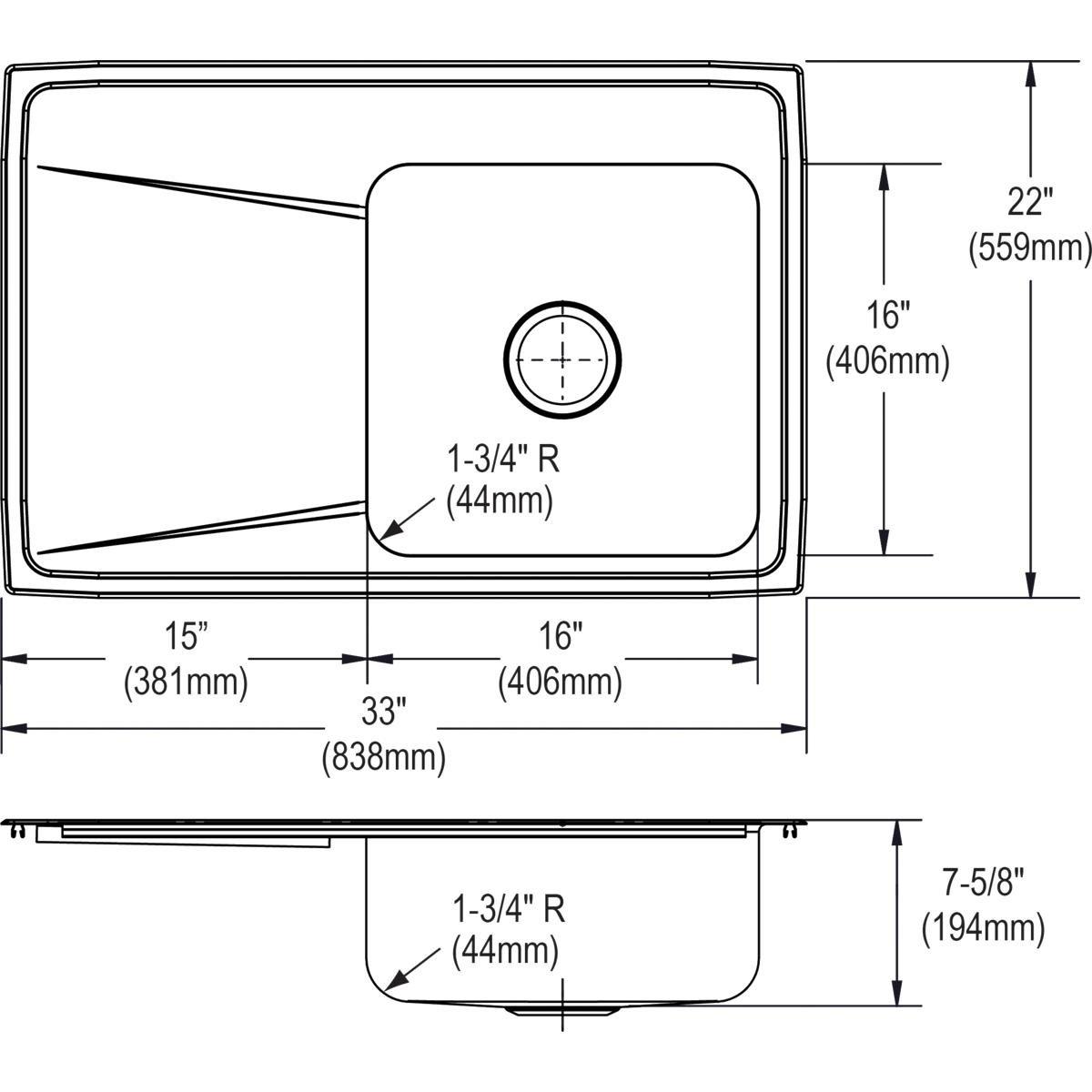 Elkay Satin Stainless Steel 3-Hole Single Bowl Stainless Steel Kitchen Sink with Left Hand Drain Board 