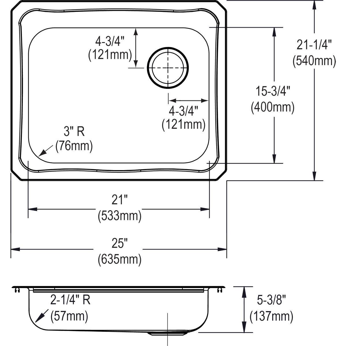 Elkay Brushed Satin 25 x 21-1/4 in. Stainless Steel Single Bowl Drop-in Kitchen Sink in Brushed Satin 