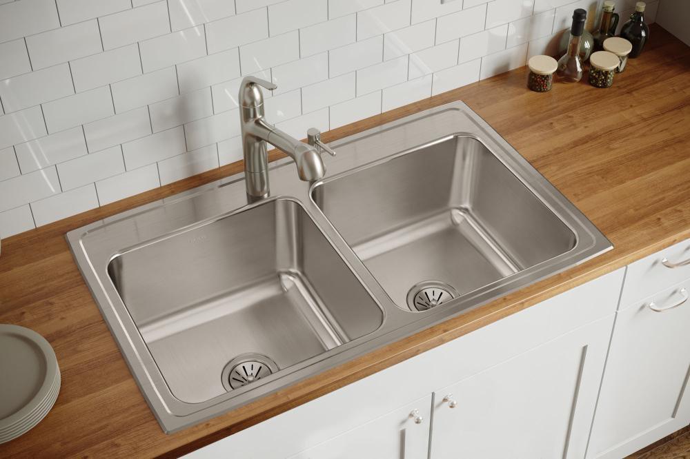 Elkay Lustrous Satin 37 x 22 in. Stainless Steel Double Bowl Drop-in Kitchen Sink in Lustrous Satin 
