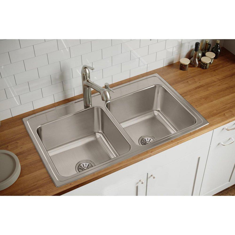 Elkay Lustrous Satin 37 x 22 in. Stainless Steel Double Bowl Drop-in Kitchen Sink in Lustrous Satin 