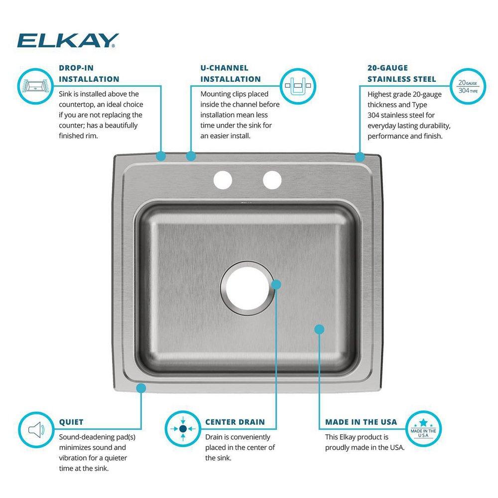 Elkay Brushed Satin 22 x 19-1/2 in. Stainless Steel Single Bowl Drop-in Kitchen Sink in Brushed Satin 