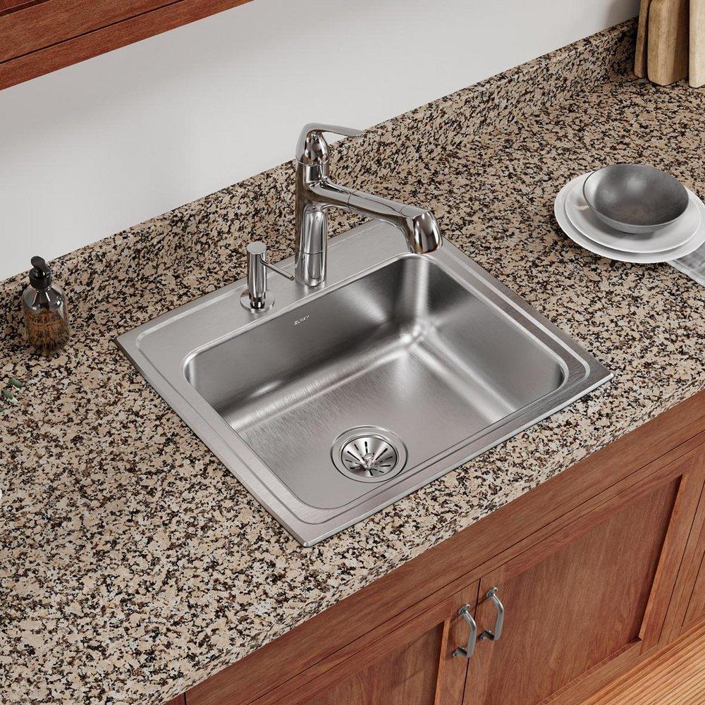 Elkay Brushed Satin 22 x 19-1/2 in. Stainless Steel Single Bowl Drop-in Kitchen Sink in Brushed Satin 