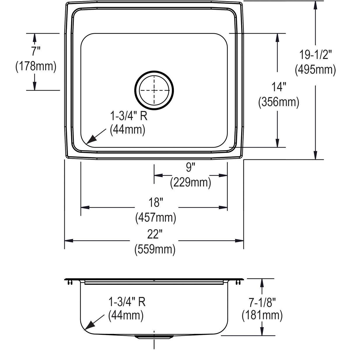 Elkay Brushed Satin 22 x 19-1/2 in. Stainless Steel Single Bowl Drop-in Kitchen Sink in Brushed Satin 