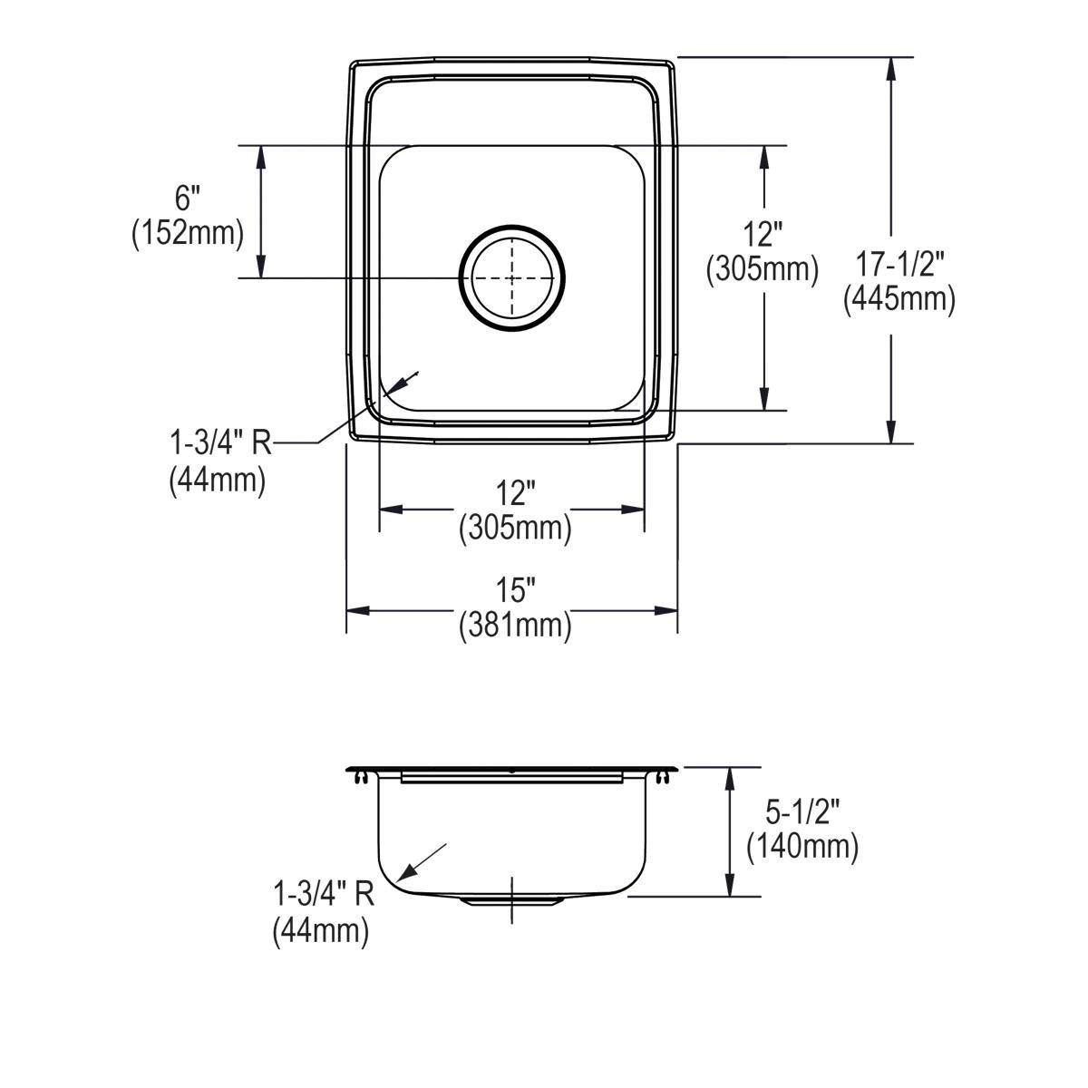 Elkay Lustrous Satin 15 x 17-1/2 in. Drop-in Stainless Steel Bar Sink 