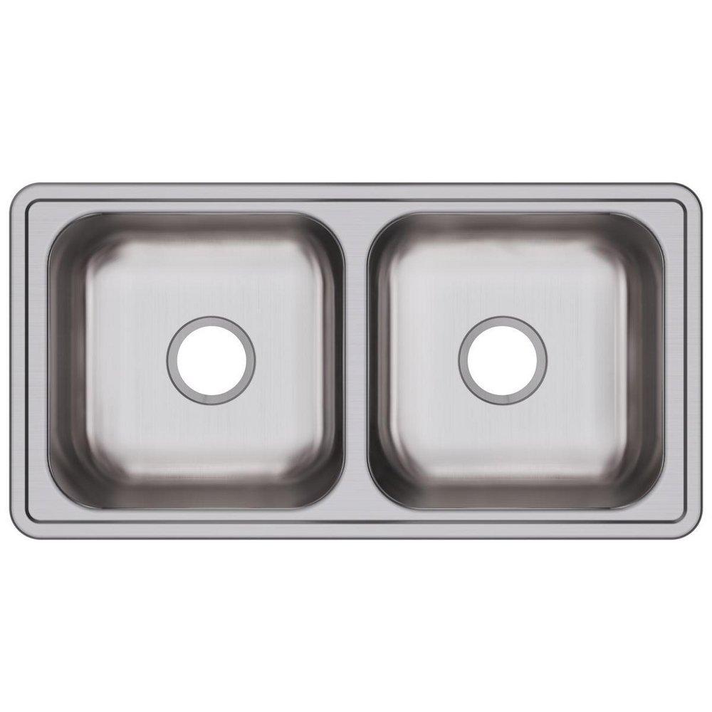 Dayton Satin 33 x 17 in. No Hole Stainless Steel Double Bowl Drop-in Kitchen Sink 