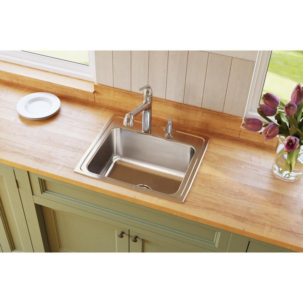 Elkay Lustertone No Hole Single Bowl Top Mount Kitchen Sink 