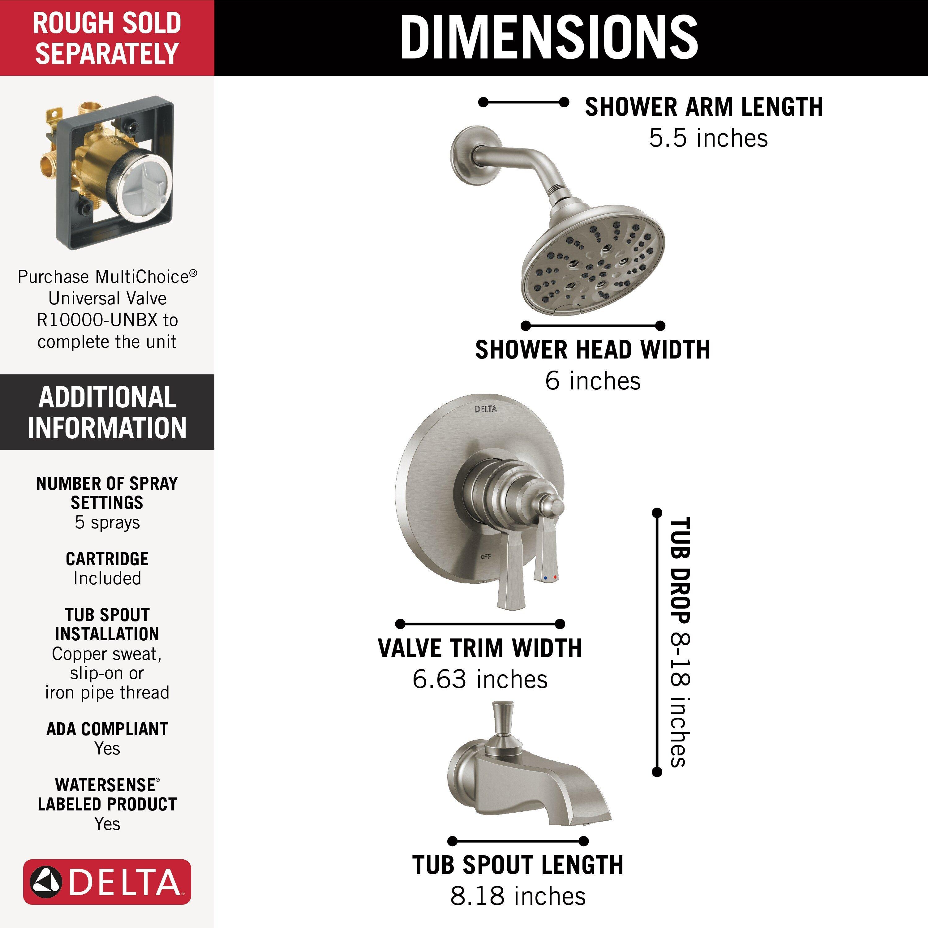 Delta Faucet Stainless Two Handle Multi Bathtub & Shower Faucet (Trim Only) 