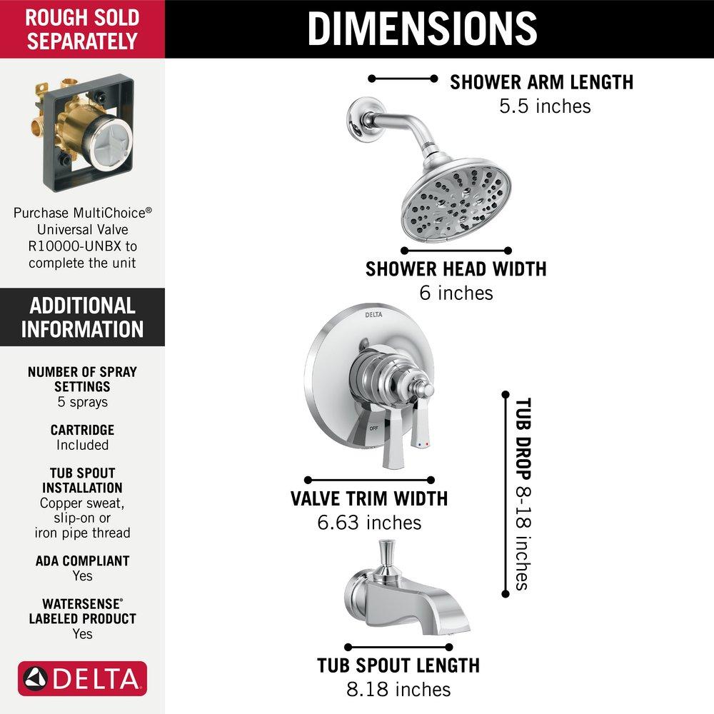 Delta Faucet Chrome Two Handle Multi Bathtub & Shower Faucet Trim Only 