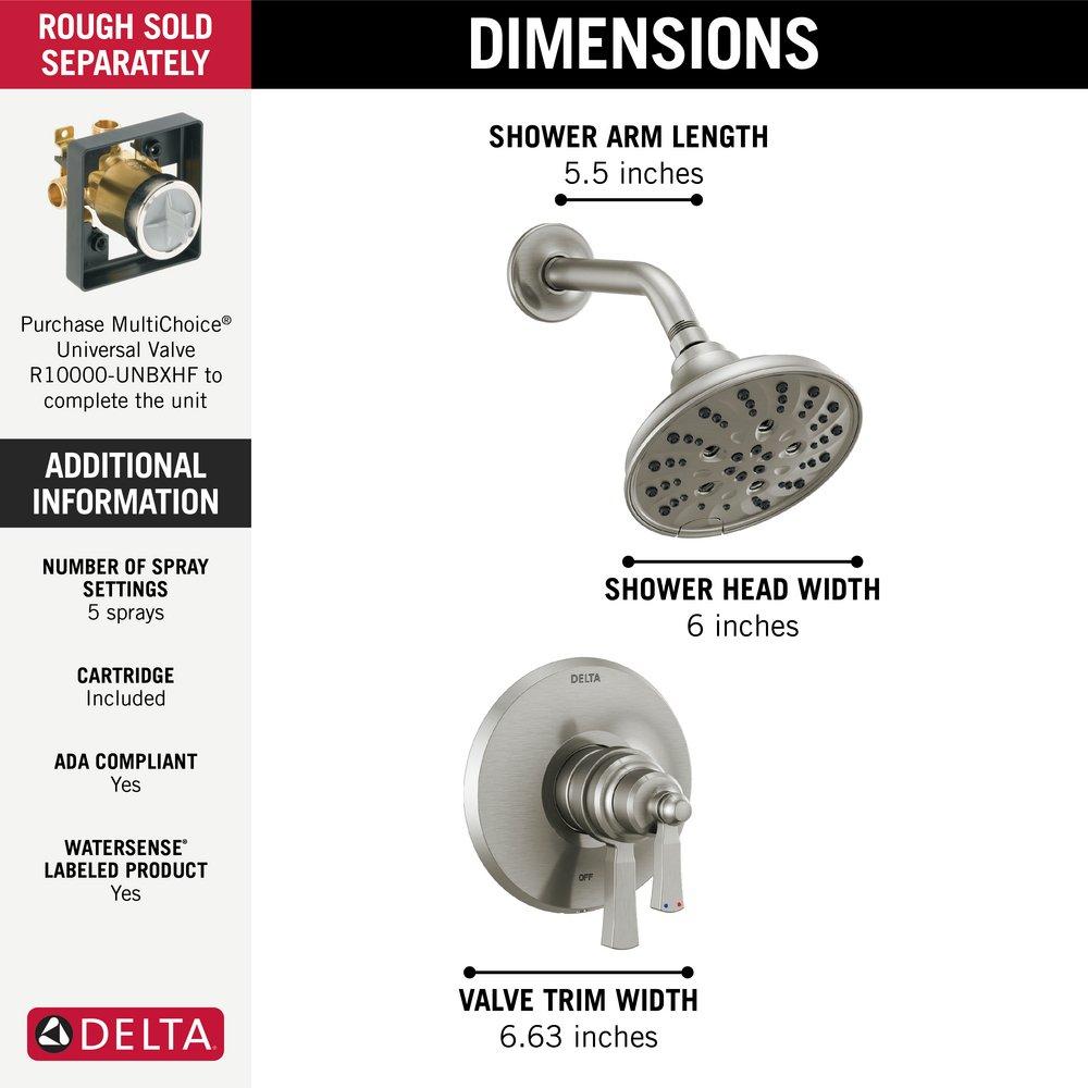 Delta Faucet Brilliance® Stainless Two Handle Multi Function Shower Faucet (Trim Only) 