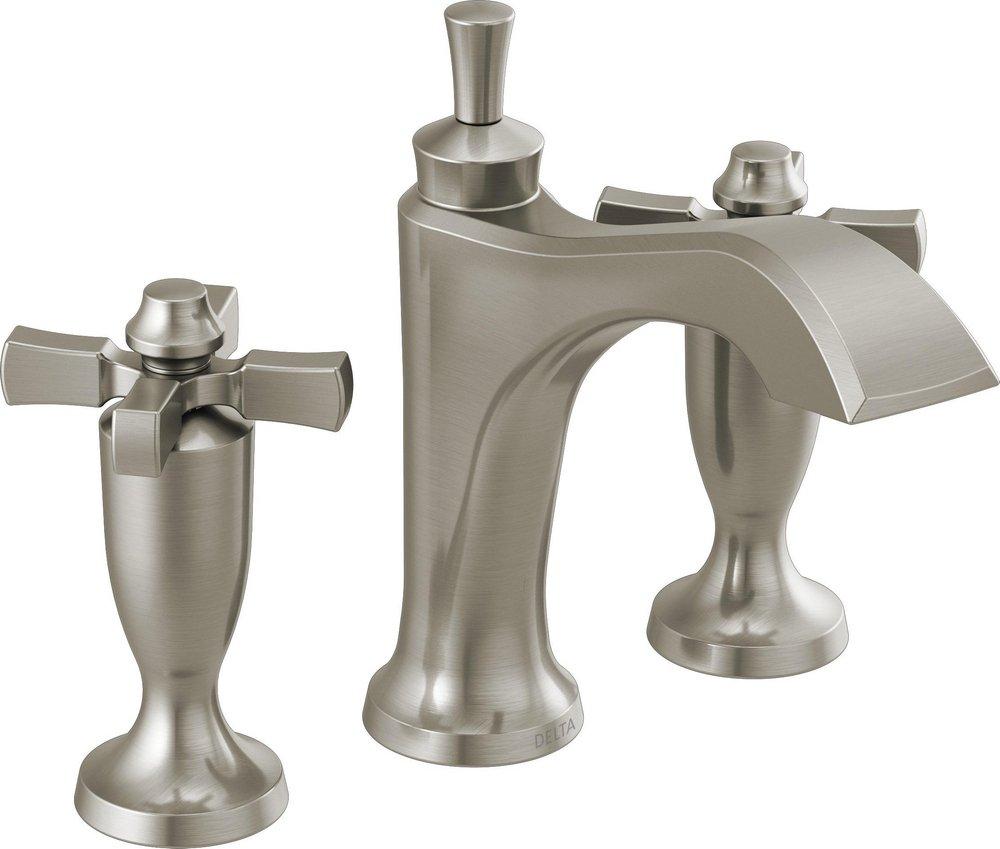 Delta Faucet Brilliance&reg; Stainless Two Handle Widespread Bathroom Sink Faucet Cross Handle 