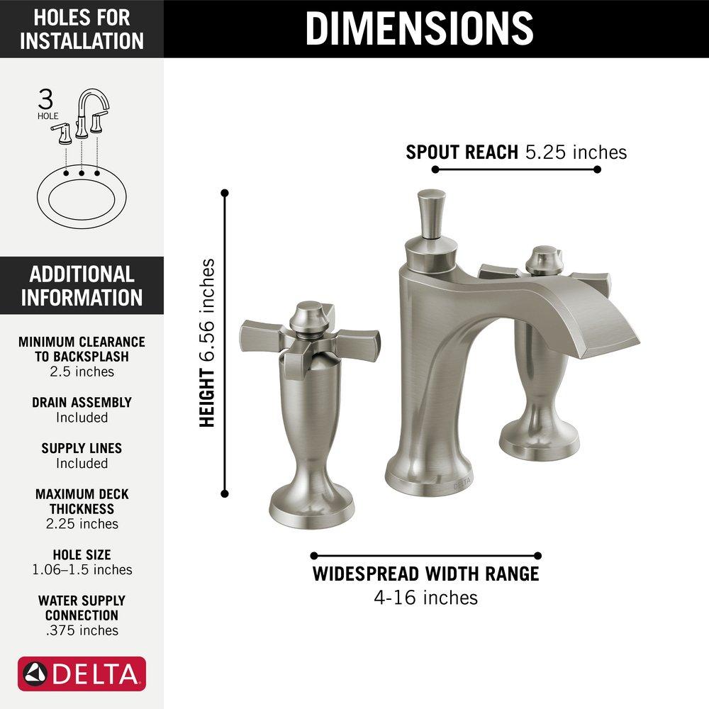 Delta Faucet Brilliance&reg; Stainless Two Handle Widespread Bathroom Sink Faucet Cross Handle 