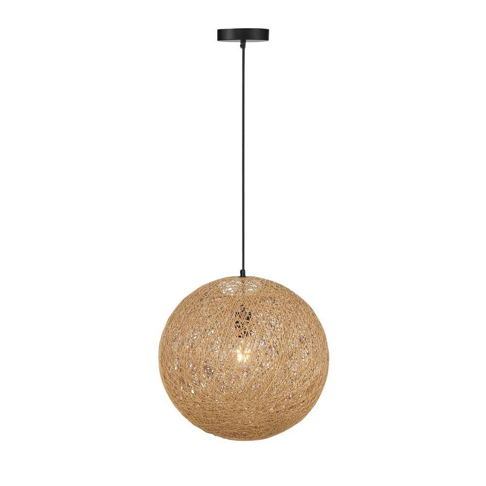 Miseno Black/Rattan 16 in. 60W 1-Light Medium E-26 Pendant 
