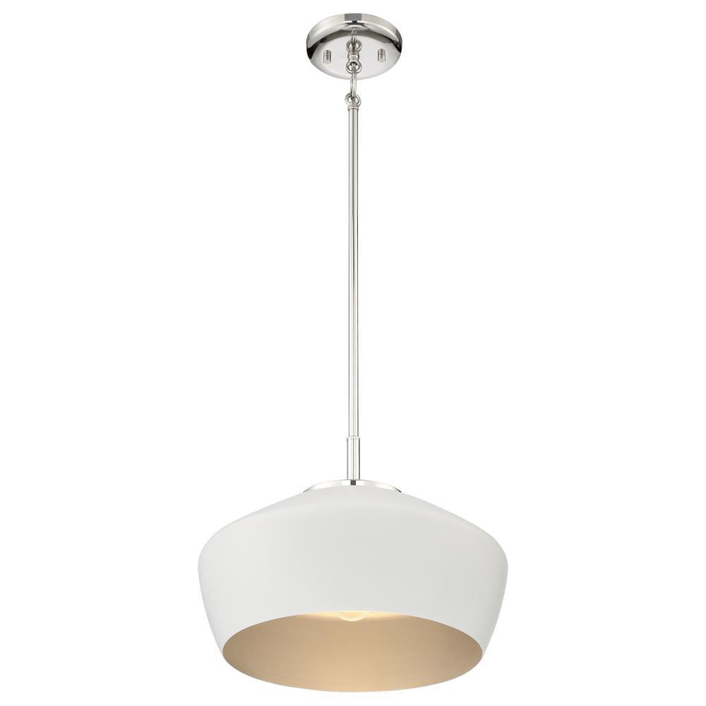 Miseno White/Polished Nickel 14 in. 100W 1-Light Medium E-26 Pendant 