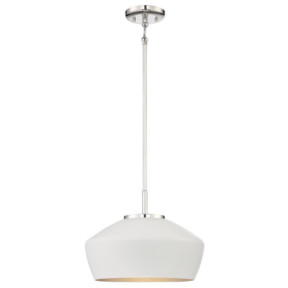 Miseno White/Polished Nickel 14 in. 100W 1-Light Medium E-26 Pendant 