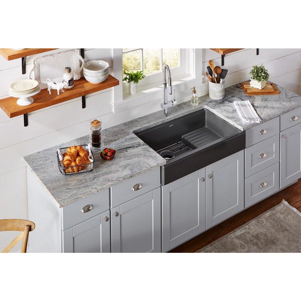 Elkay Charcoal 35-7/8 x 22-1/2 in. Composite Single Bowl Farmhouse Kitchen Sink 