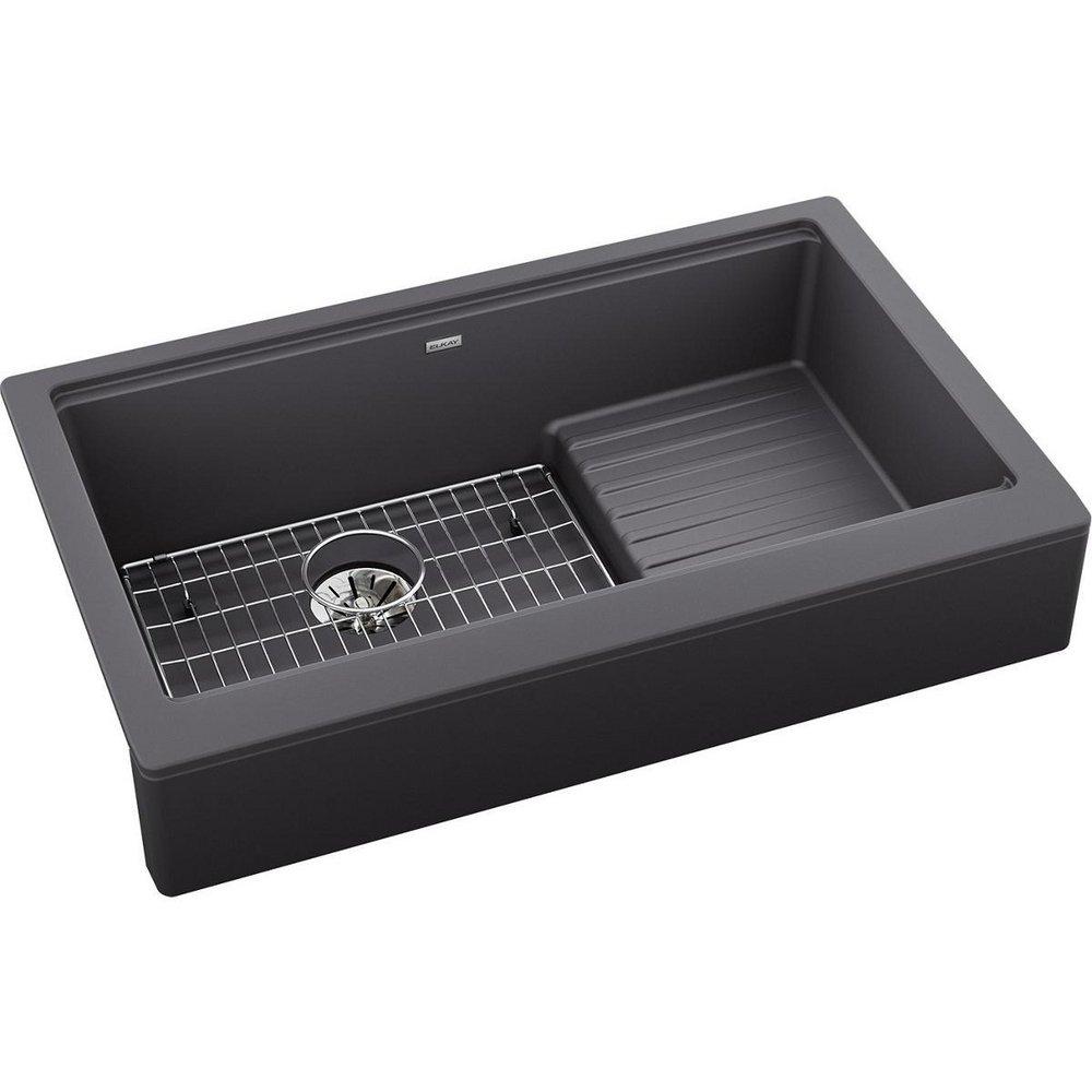 Elkay Charcoal 35-7/8 x 22-1/2 in. Composite Single Bowl Farmhouse Kitchen Sink 