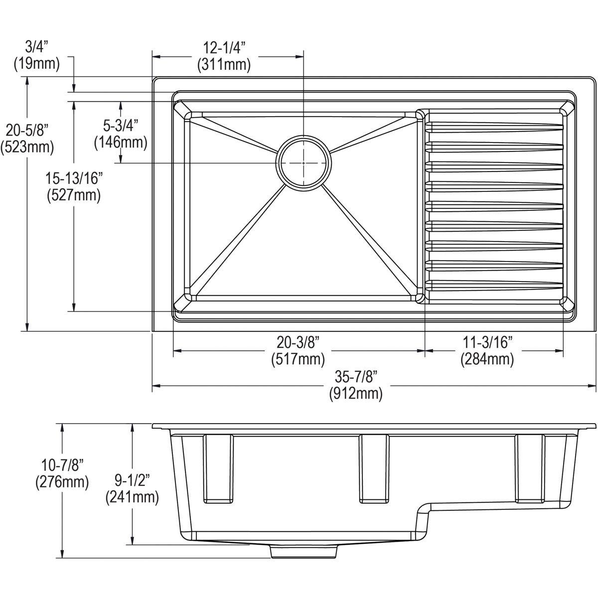 Elkay Charcoal 35-7/8 x 20-5/8 in. Composite 1 Bowl Undermount Kitchen Sink 