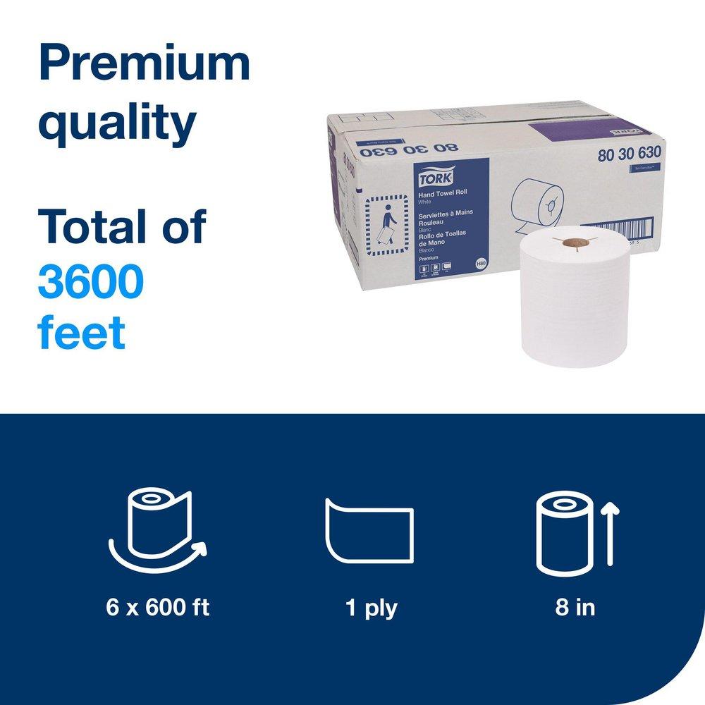 Paper Hand Towel Roll, 1-Ply 600 ft, White, H80 System (Case of 6) 