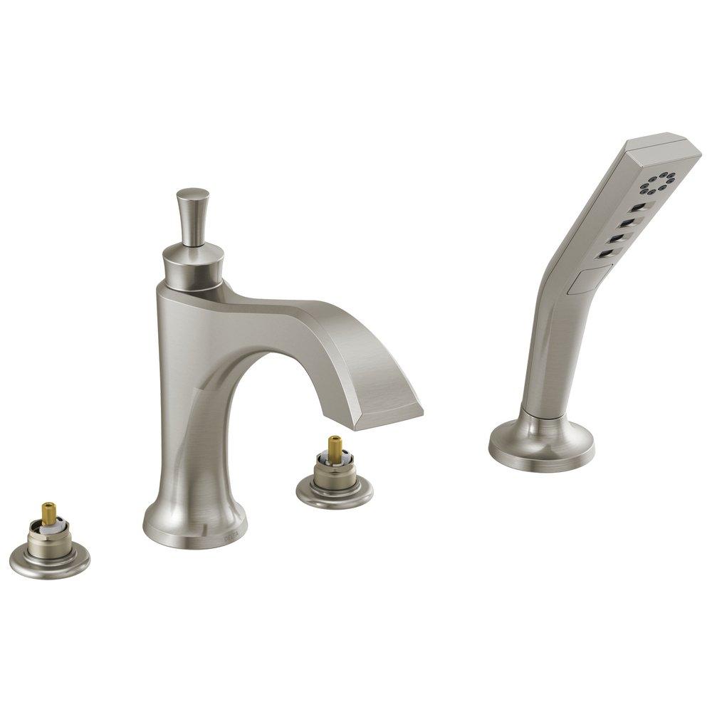 DELTA DORVAL: ROMAN TUB WITH HAND SHOWER TRIM - LESS HANDLES 