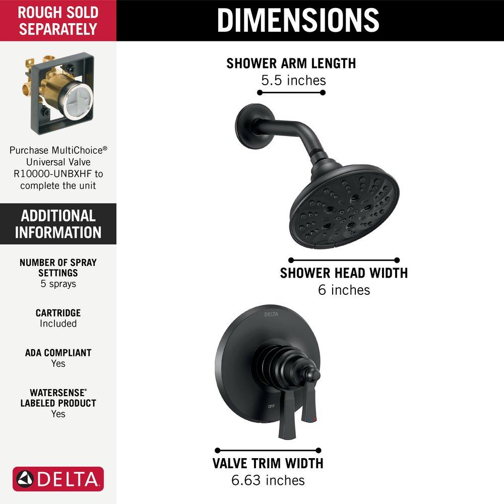 Delta Faucet Matte Black Two Handle Multi Function Shower Faucet (Trim Only) 