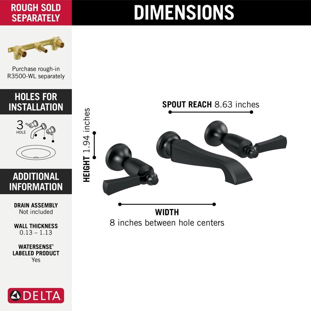 Delta Faucet Matte Black Two Handle Widespread Bathroom Sink Faucet Lever Handle 