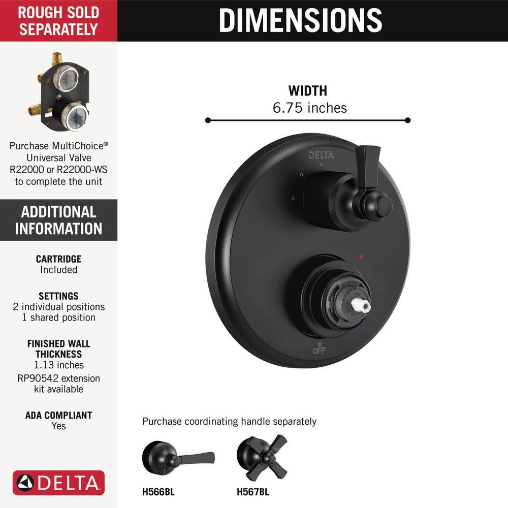 Delta Faucet Matte Black Pressure Balancing Valve Trim (Handle Sold Separately) 