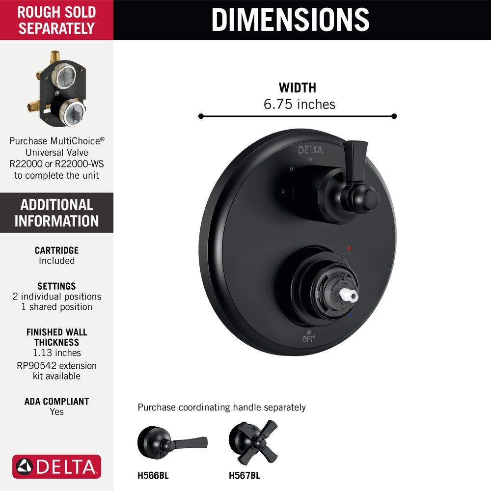 Delta Faucet Matte Black Pressure Balancing Valve Trim (Handle Sold Separately) 