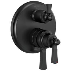 Three Handle Pressure Balancing Valve Trim with Integrated Diverter in Matte Black