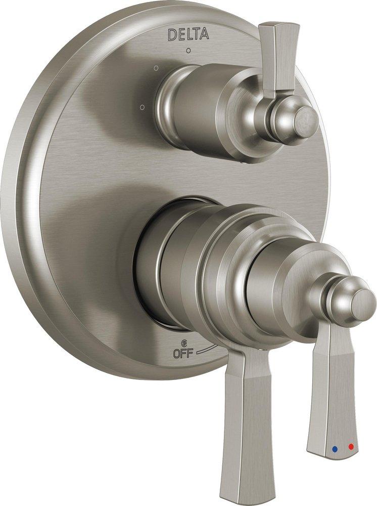 Delta Faucet Brilliance&reg; Stainless Three Handle Thermostatic Valve Trim with Integrated Diverter 