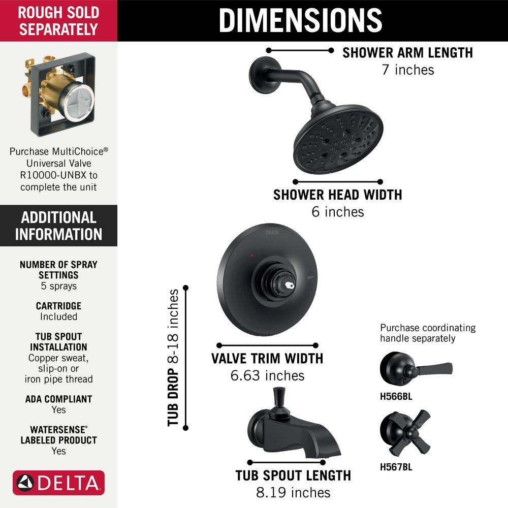 Delta Faucet Matte Black Multi Function Bathtub & Shower Faucet (Trim Only) 