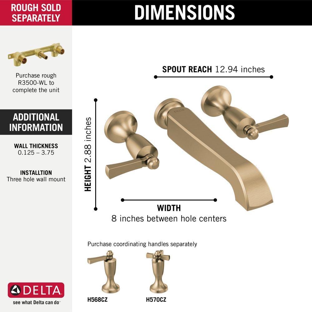 DELTA DORVAL: TWO HANDLE WALL MOUNT TUB FILLER - LESS HANDLES 